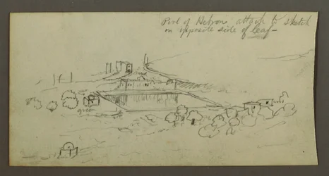 Dessin, piscine et bâtiments, peut-être 1868