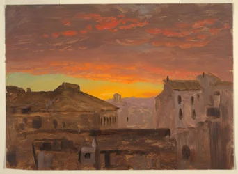 Dessin, Rome, toits au coucher du soleil, 1868-69