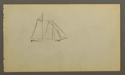 Dessin, voilier sur les vagues, peut-être 1860