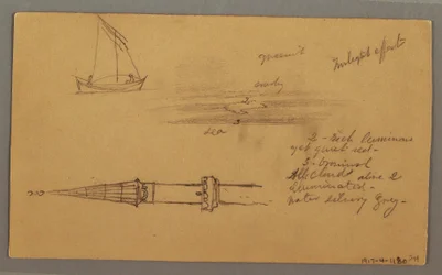Dessin, voilier, côte montagneuse, îles, 29 mai 1868