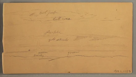 Dessin, pics montagneux acérés, ciel nuageux, juin 1874