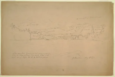 Dessin, rive du lac et contreforts du mont Katahdin, 29 août 1856
