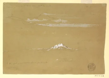 Dessin, Sincholagua, matin, depuis le temple du Soleil, Quito, 24 juin 1857