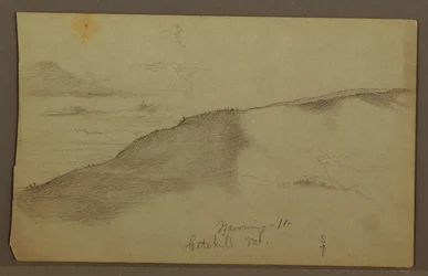 Dessin, montagnes en pente, peut-être années 1860