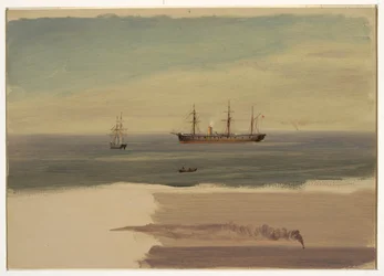 Dessin, bateau à vapeur et voilier, juillet 1859