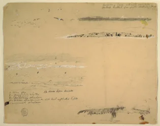 Dessin, études de mouettes, côte rocheuse et ciel nuageux, Great Manan, Canada, septembre 1851