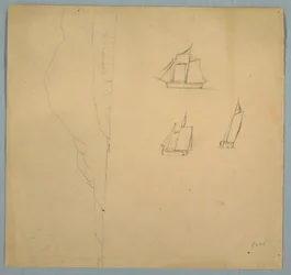Dessin, études de paysages et de navires, 1850-51
