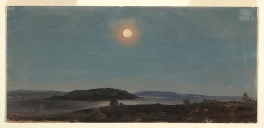 Dessin, soleil ou lune se levant sur les îles Porcupine, Bar Harbor, vers 1860