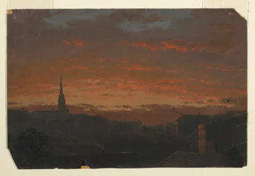 Dessin, Coucher de soleil à Hudson, New York, vers 1860