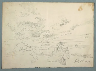 Dessin, coucher de soleil depuis Olana, 1er juillet 1870