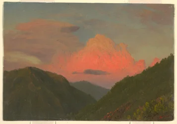 Dessin, Coucher de soleil sur les collines, Jamaïque, Antilles, août 1865