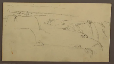 Dessin, Coucher de soleil sur la rive avec un bateau, 1858