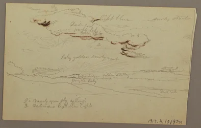 Dessin, coucher de soleil, peut-être 1860