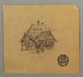 Dessin, maison de style suisse, peut-être 1868