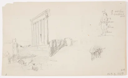 Dessin, Temple de Jupiter au lever du soleil, Baalbek, 7 mai 1868