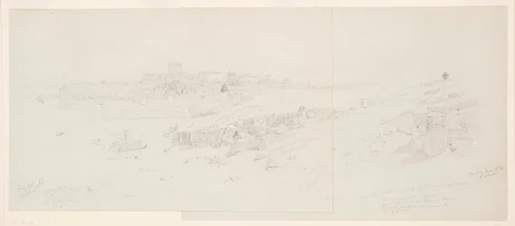 Dessin, temples au matin, Baalbek, 12 mai 1868