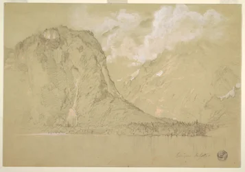 Dessin, Le lac Königssee et les chutes de Schrainbach, juillet 1868