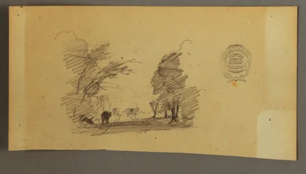 Dessin, Trois vaches sur une route dans les bois, vers 1845