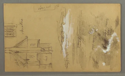 Dessin, maison en bois, Sky, Autriche, 1er août 1868