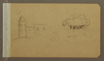 Dessin, tour, arbres, mars 1862