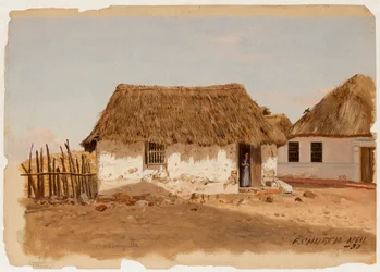 Dessin, deux maisons à Barranquilla, Colombie, avril 1853