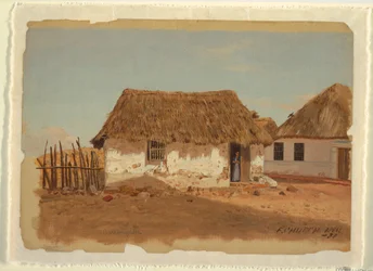 Dessin, deux maisons à Barranquilla, Colombie, avril 1853