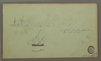 Dessin, deux études de pêcheurs avec des cannes à pêche et des torches, avril 1868