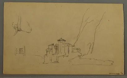 Dessin, vallée, église, St. Gilgen Autriche, peut-être 1868