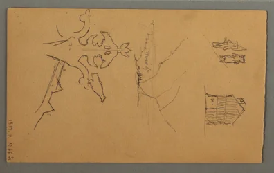 Dessin, vallée, tour, église, peut-être 1868