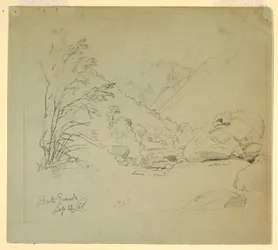 Dessin, vallée avec un pont près de Macugnaga, 12 septembre 1868