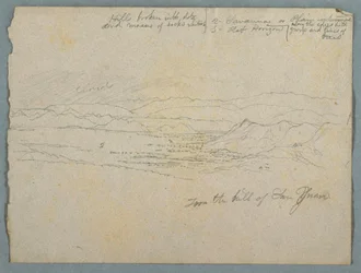 Dessin, Vue de la colline de San Juan, probablement en Colombie, 1853