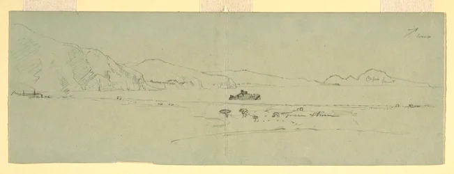 Dessin, Vue de la péninsule de Sorrente de Capri, Italie, depuis le nord-est, 1869