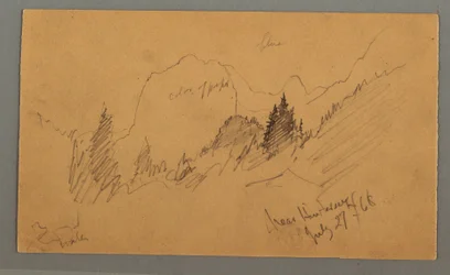 Dessin, sommets boisés, 27 juillet 1868