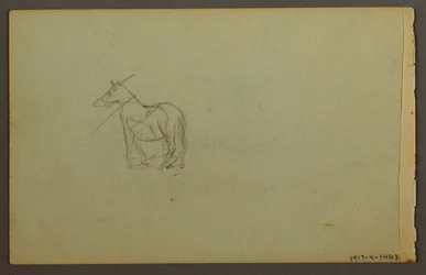 Dessin, trempette boisée au coucher du soleil, peut-être 1844