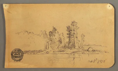 Dessin, rivage boisé, 1878