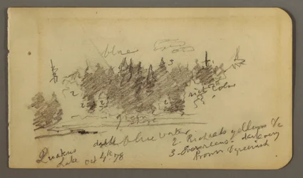 Dessin, rivage boisé, 1878