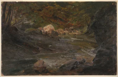 Dessin, ruisseau de forêt, 1850-60