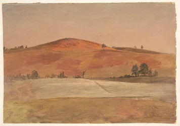 Paysage avec colline basse et champs