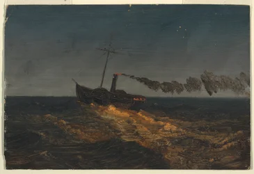 Bateau à vapeur à aubes au crépuscule