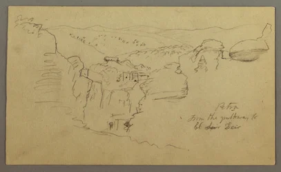 Croquis. Vue de Khirbet en Wasara "Petra / depuis le chemin vers / El Deir"