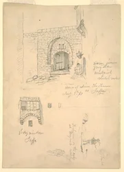Croquis de la maison de Semon le tanneur, Jaffa, Palestine [Tel-Aviv, Israël] et pêcheurs sur les rochers à Beyrouth, Syrie [Beyrouth, Liban]