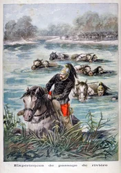 Cavalerie française traversant une rivière, 1896