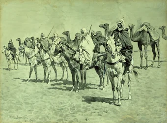 Caravane au Sahara (pinceau, plume et encre)