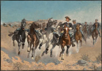 À pied : les cavaliers du quatrième régiment déplacent les chevaux tenus en main