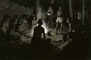 Conseil des explorateurs français avec les Indiens (Au feu du conseil iroquois) c.1901
