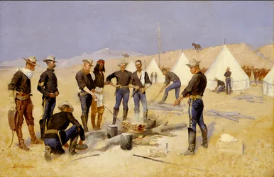 Rôtir le bœuf de Noël dans un camp de cavalerie
