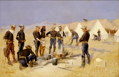 Rôtir le bœuf de Noël dans un camp de cavalerie