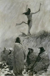 Le mangeur de feu leva les bras vers l