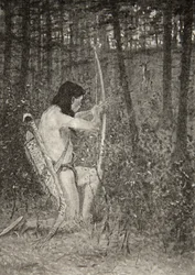 Puis, sur un genou se levant, Hiawatha visa une flèche, de 