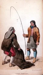 Les porteurs de charbon de Ackermanns World in Miniature, 19ème siècle (lithographie en couleur)